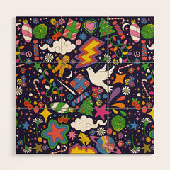 60s 70s psychedelic Modern Christmas Confetti Pattern Wood Wall Art