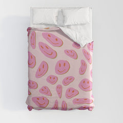 70s retro pink smiles pattern Duvet Cover