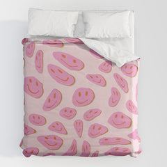 70s retro pink smiles pattern Duvet Cover