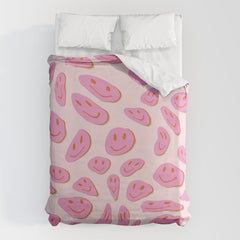 70s retro pink smiles pattern Duvet Cover