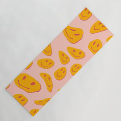 70s retro yellow smile face illustration Yoga Mat