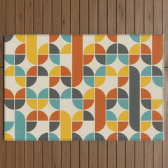 1970s Colors Mid Century Modern Geometric Pattern Outdoor Rug