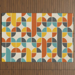 1970s Colors Mid Century Modern Geometric Pattern Outdoor Rug