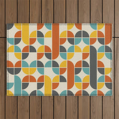 1970s Colors Mid Century Modern Geometric Pattern Outdoor Rug