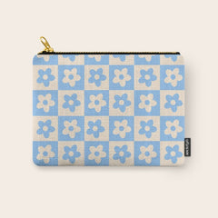 90s flowers checkers cream and blue Carry All Pouch