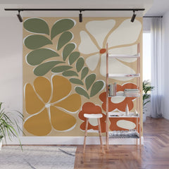 70s boho botanical flowers Wall Mural
