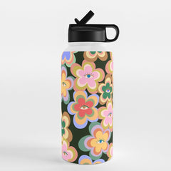70s Evil Eye Flower Pattern in dark green Water Bottle