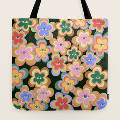 70s Evil Eye Flower Pattern in dark green Tote Bag