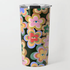 70s Evil Eye Flower Pattern in dark green Travel Mug