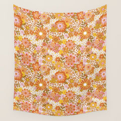 70s Floral Pattern Wall Tapestry