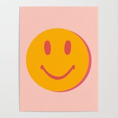 70s retro yellow smile face illustration Poster
