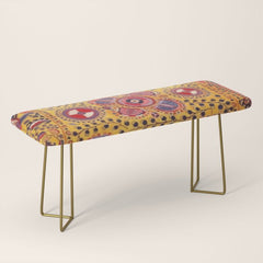 19th Century Uzbekistan Suzani with Gold Background Bench