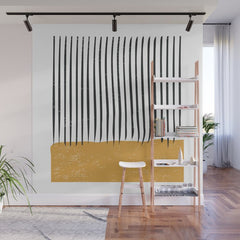 (White Background) Mid Century Modern Minimalist Rothko Inspired Color Field With Lines Geometric Style Wall Mural