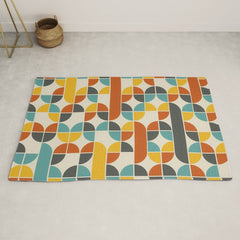 1970s Colors Mid Century Modern Geometric Pattern Rug