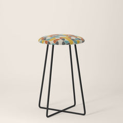 1970s Colors Mid Century Modern Geometric Pattern Stool