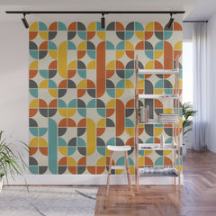 1970s Colors Mid Century Modern Geometric Pattern Wall Mural