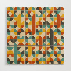 1970s Colors Mid Century Modern Geometric Pattern Wood Wall Art