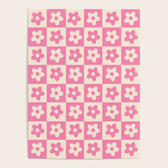 90s checkers flowers cream and pink Poster