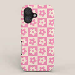 90s checkers flowers cream and pink iPhone Case