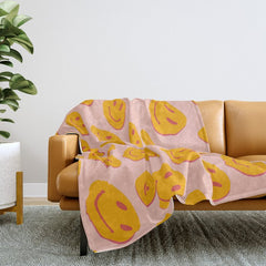 70s retro yellow smile face illustration Throw Blanket