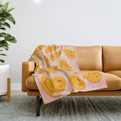 70s retro yellow smile face illustration Throw Blanket