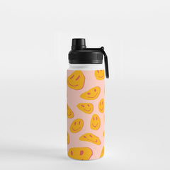 70s retro yellow smile face illustration Water Bottle