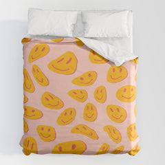 70s retro yellow smile face illustration Duvet Cover