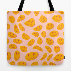 70s retro yellow smile face illustration Tote Bag