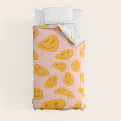 70s retro yellow smile face illustration Comforter