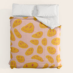 70s retro yellow smile face illustration Comforter