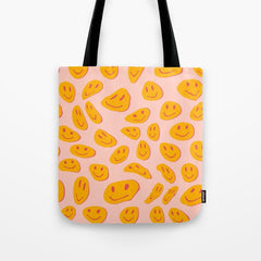 70s retro yellow smile face illustration Tote Bag