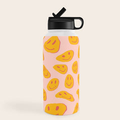 70s retro yellow smile face illustration Water Bottle