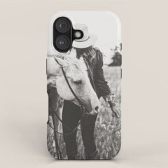 A Cowgirl & Her Horse - Black & White Photo iPhone Case