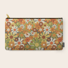 70's Retro Flowers Print Carry All Pouch