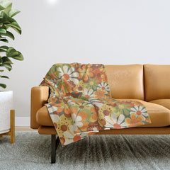 70's Retro Flowers Print Throw Blanket