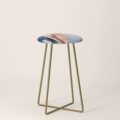 708 - a minimal mixed media abstract piece in blues, pinks, and white Stool