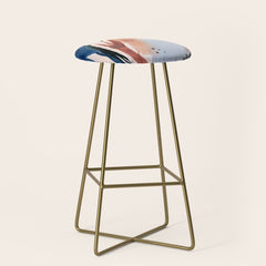 708 - a minimal mixed media abstract piece in blues, pinks, and white Stool
