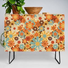 70's Retro Floral Patterned Prints Credenza