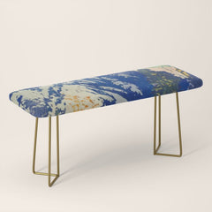 A Departure I - Mountain & Forest Nature Ukiyo Landscape in Blue, Green & Grey Bench