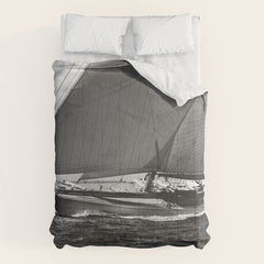 12-meter Sailing Yacht America's Cup Races nautical black and white photograph Comforter