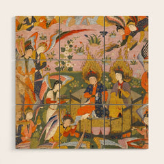 (Book of omens) Angels bow before Adam and Eve in Paradise Islamic Antique Art Wood Wall Art