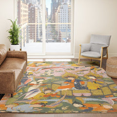 (Book of omens) Angels bow before Adam and Eve in Paradise Islamic Antique Art Rug