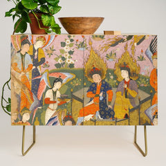 (Book of omens) Angels bow before Adam and Eve in Paradise Islamic Antique Art Credenza