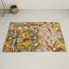 (Book of omens) Angels bow before Adam and Eve in Paradise Islamic Antique Art Rug