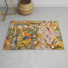 (Book of omens) Angels bow before Adam and Eve in Paradise Islamic Antique Art Rug