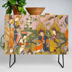 (Book of omens) Angels bow before Adam and Eve in Paradise Islamic Antique Art Credenza