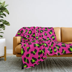 80s Neon Pink and Lime Green Leopard Throw Blanket