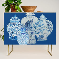 4 Four 4 Blue and White Ginger Jars Credenza