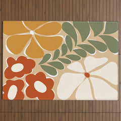 70s boho botanical flowers Outdoor Rug