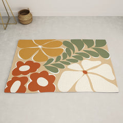 70s boho botanical flowers Rug